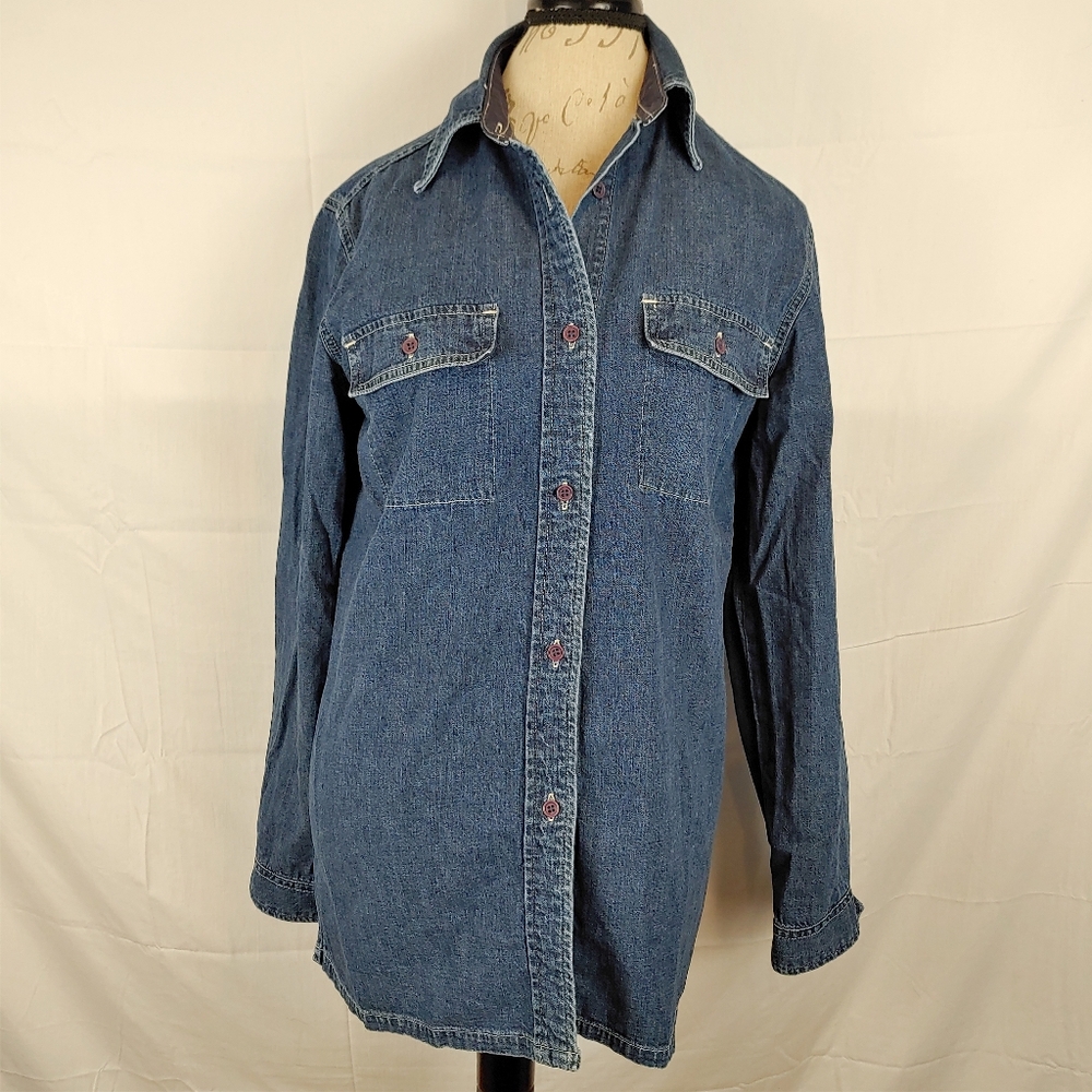 Emanuel Ungaro Women Blue Jean Long Sleeved Denim Button Down Shirt Size Medium